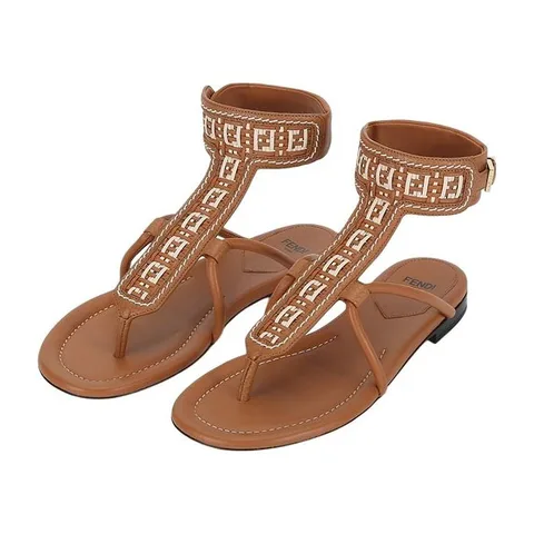 Fendi Leather Buckle Platform Sandals Brown