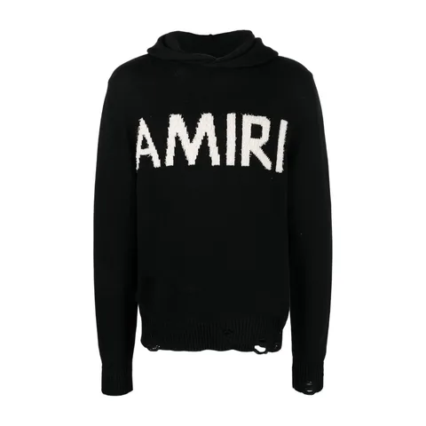AMIRI FW22 Logo Embroidered Wool Hoodie Black