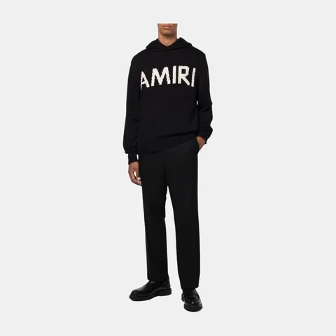 AMIRI FW22 Logo Embroidered Wool Hoodie Black